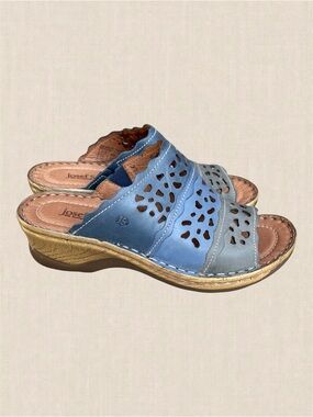 NWOT Josef Seibel Leather Slide Sandals EU 38 Blue Gray ComfORT Mules Slip On